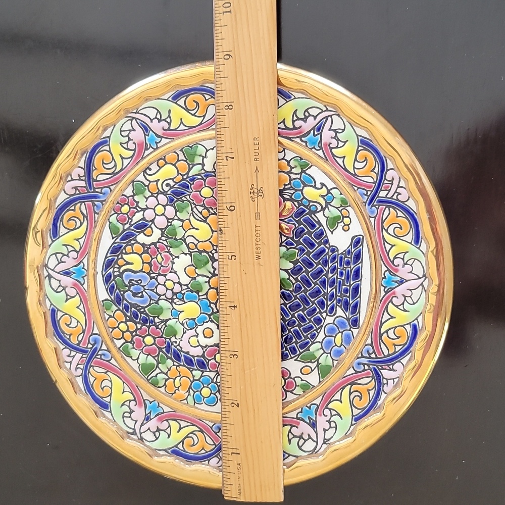 Spanish Wall Plate 24kt Gold Trim. 9” Diameter. Inlaid Hand Crafted In Sevilla - Picture 12 of 15
